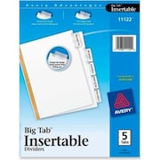 AVERY DENNISON Avery WorkSaver Big Tab Insertable Tab Divider, Print-on, 8.5"x11", 5 Tabs, White 11122
